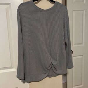 Century Star Women's Long Sleeve Waffle Knit Knot Front Round Neck Top